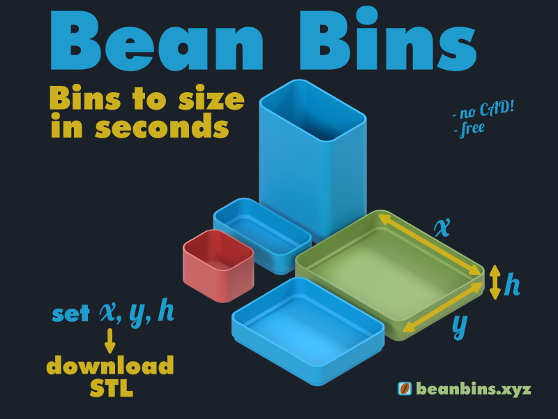 Parametric 3D printable bins generated with BeanBins